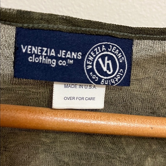 Venezia Jeans Sheer Olive Green Tie-Front Top Shrug 14-16 Crinkle Sheer Ruffles - Picture 11 of 12
